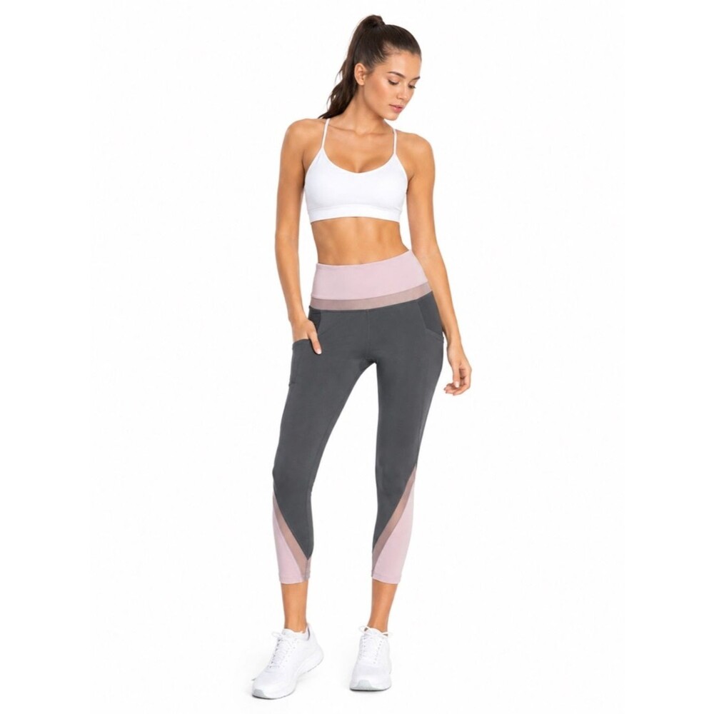 Tangerine Womens Colorblock Mesh Panel Cropped Leggings Large Gray Pink Athletic